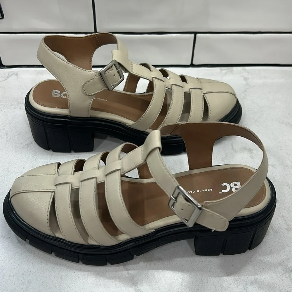 BC Footwear Anthropologie Up Till Dawn Fisherman Sandal Cream Lug Sole 10 NEW